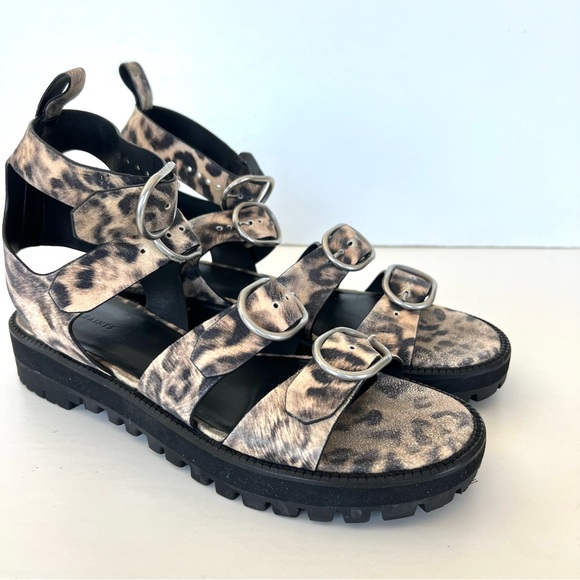 ALLSAINTS Raquel Gladiator Leopard Print Leather Strap Buckle Open Sandal Sz 40 - Picture 3 of 13